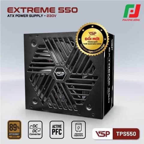  NGUỒN MÁY TÍNH VSP EXTREME TPS550 550W - HIỆU SUẤT 89%, DC TO DC, ACTIVE PFC 