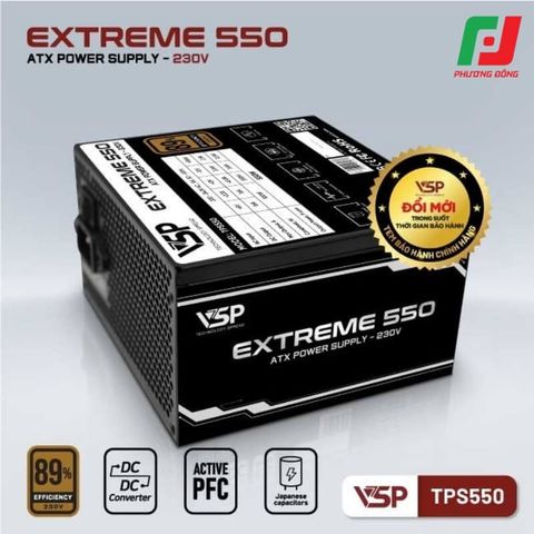  NGUỒN MÁY TÍNH VSP EXTREME TPS550 550W - HIỆU SUẤT 89%, DC TO DC, ACTIVE PFC 