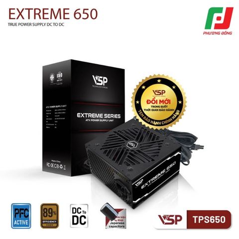  NGUỒN MÁY TÍNH VSP EXTREME TPS650 650W - HIỆU SUẤT 89%, DC TO DC, ACTIVE PFC 
