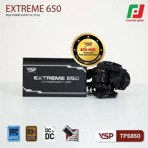  NGUỒN MÁY TÍNH VSP EXTREME TPS650 650W - HIỆU SUẤT 89%, DC TO DC, ACTIVE PFC 