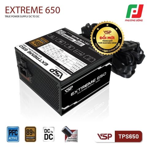  NGUỒN MÁY TÍNH VSP EXTREME TPS650 650W - HIỆU SUẤT 89%, DC TO DC, ACTIVE PFC 