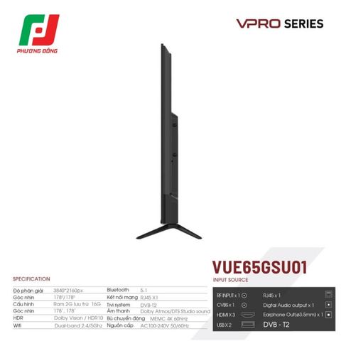  Smart Tivi VSP VUE65GSU01 65 inch 4K UHD 60Hz 