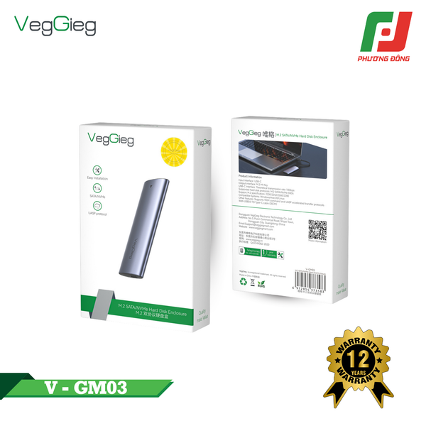  BOX Ổ CỨNG VEGGIEG USB 3.1 M2 10GBPS HỖ TRỢ UASP V-GM03 