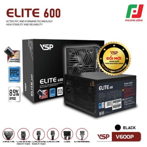  BỘ NGUỒN CÔNG SUẤT THỰC VSP ELITE V600P TRẮNG/ ĐEN 