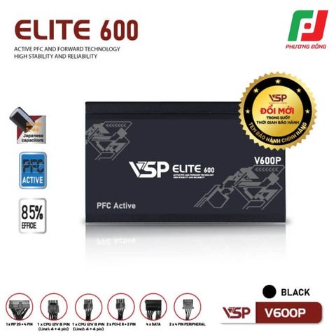  BỘ NGUỒN CÔNG SUẤT THỰC VSP ELITE V600P TRẮNG/ ĐEN 