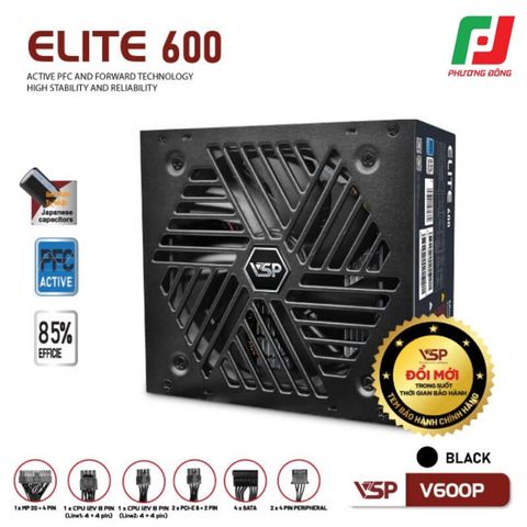  BỘ NGUỒN CÔNG SUẤT THỰC VSP ELITE V600P TRẮNG/ ĐEN 