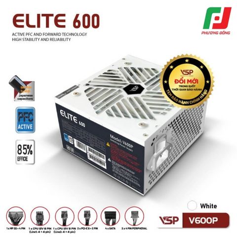  BỘ NGUỒN CÔNG SUẤT THỰC VSP ELITE V600P TRẮNG/ ĐEN 