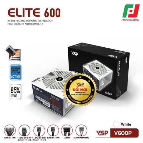  BỘ NGUỒN CÔNG SUẤT THỰC VSP ELITE V600P TRẮNG/ ĐEN 