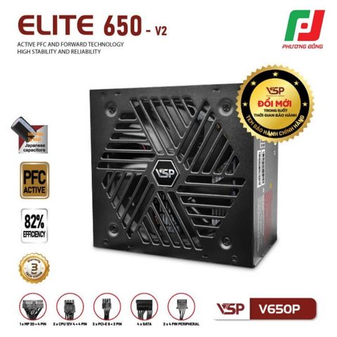  BỘ NGUỒN CÔNG SUẤT THỰC VSP ELITE V650P V2 (ACTIVE PFC/ DÂY LIỀN) 