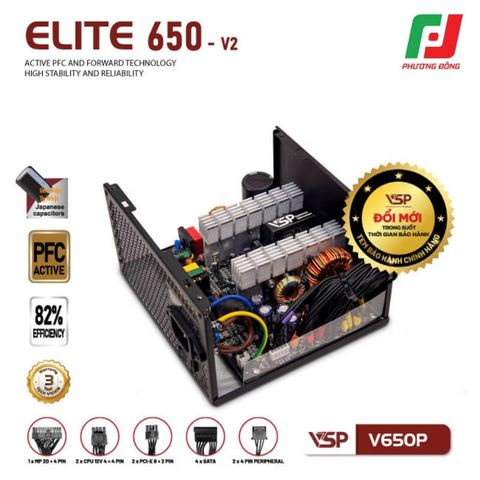  BỘ NGUỒN CÔNG SUẤT THỰC VSP ELITE V650P V2 (ACTIVE PFC/ DÂY LIỀN) 