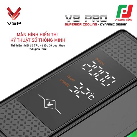  TẢN NHIỆT KHÍ VSP V8 PRO WHITE/ BLACK (LED MONITOR/ ARGB/ 4 PIPES/ 1 FAN/ 240W) 
