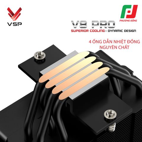  TẢN NHIỆT KHÍ VSP V8 PRO WHITE/ BLACK (LED MONITOR/ ARGB/ 4 PIPES/ 1 FAN/ 240W) 