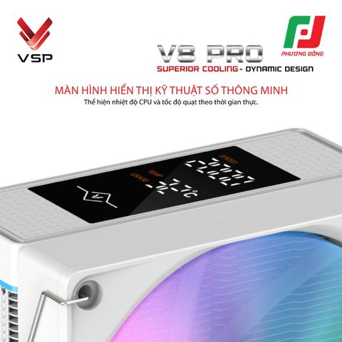  TẢN NHIỆT KHÍ VSP V8 PRO WHITE/ BLACK (LED MONITOR/ ARGB/ 4 PIPES/ 1 FAN/ 240W) 