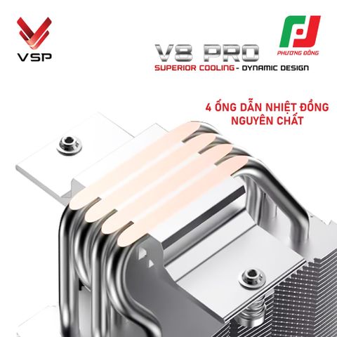  TẢN NHIỆT KHÍ VSP V8 PRO WHITE/ BLACK (LED MONITOR/ ARGB/ 4 PIPES/ 1 FAN/ 240W) 