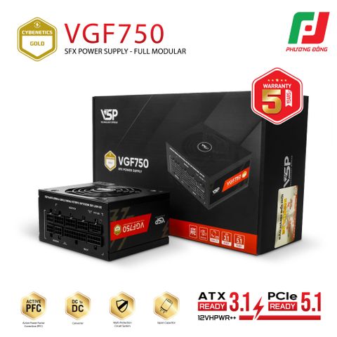  BỘ NGUỒN SFX VSP VGF750 CYBENETICS GOLD (750W - ATX3.1 - PCI-E5.1- FULLY MODULAR) 