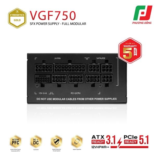  BỘ NGUỒN SFX VSP VGF750 CYBENETICS GOLD (750W - ATX3.1 - PCI-E5.1- FULLY MODULAR) 