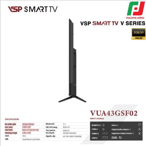  SMART TIVI VSP VUA43GSF02 - GOOGLE TV/ 43 INCH/ FHD 