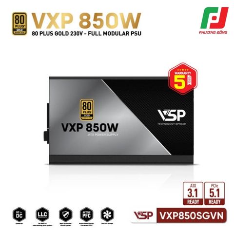  BỘ NGUỒN MÁY TÍNH VSP VXP850SGVN 850W 80 PLUS GOLD 230V EU - FULL MODULAR 