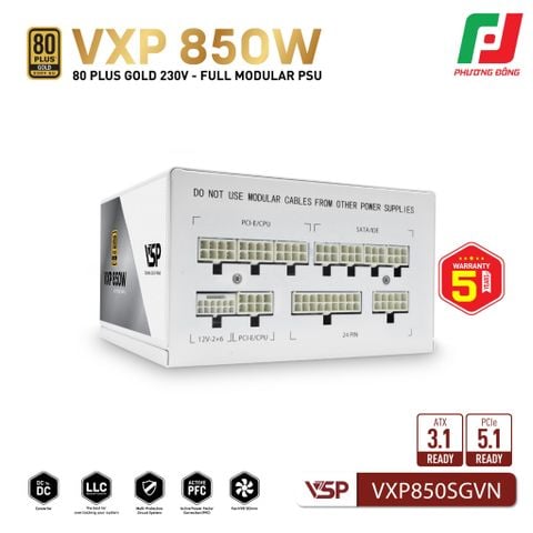  BỘ NGUỒN MÁY TÍNH VSP VXP850SGVN TRẮNG (850W|80 PLUS GOLD| FULL MODULAR| ATX 3.1) 