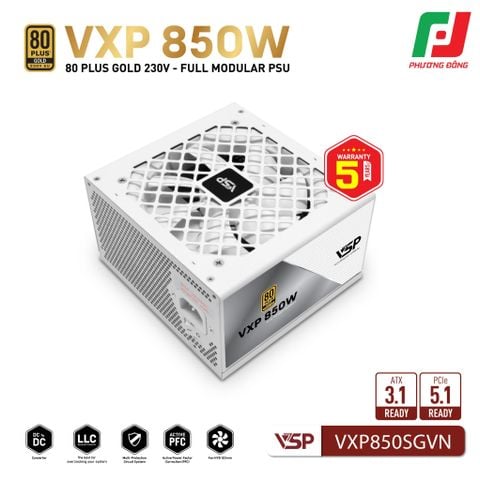  BỘ NGUỒN MÁY TÍNH VSP VXP850SGVN TRẮNG (850W|80 PLUS GOLD| FULL MODULAR| ATX 3.1) 