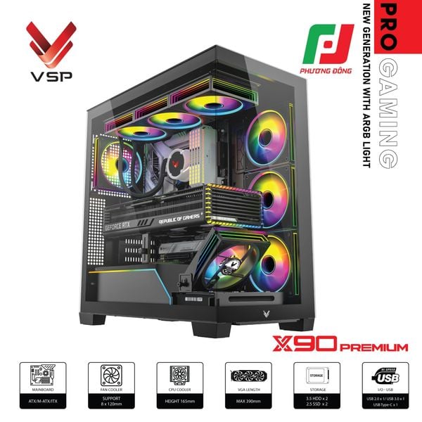 CASE VSP PRO GAMING ATX - X90 PREMIUM LED LIGHT ARGB 