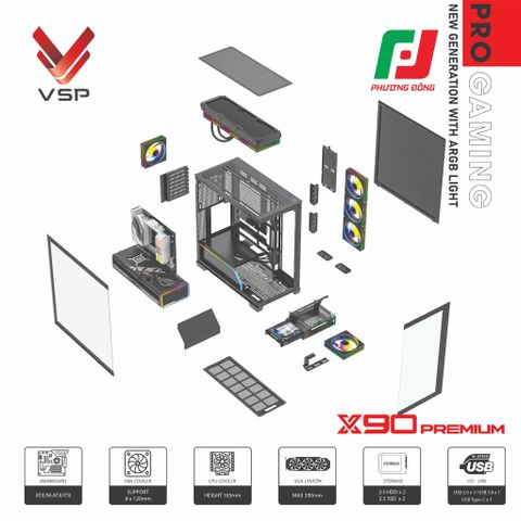  CASE VSP PRO GAMING ATX - X90 PREMIUM LED LIGHT ARGB 