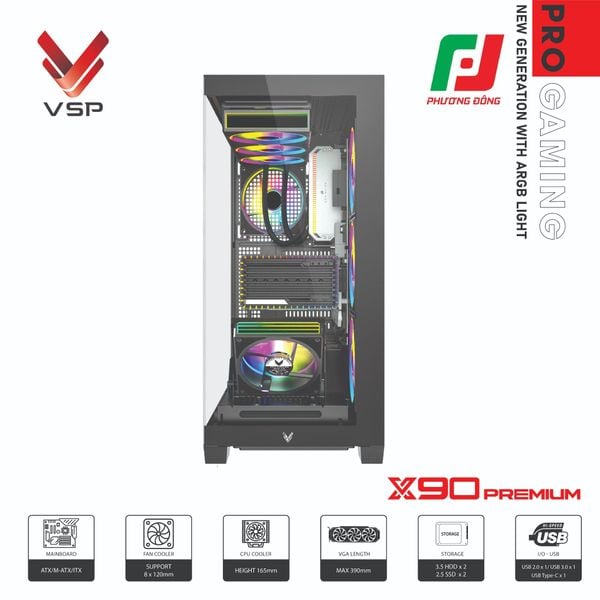  CASE VSP PRO GAMING ATX - X90 PREMIUM LED LIGHT ARGB 