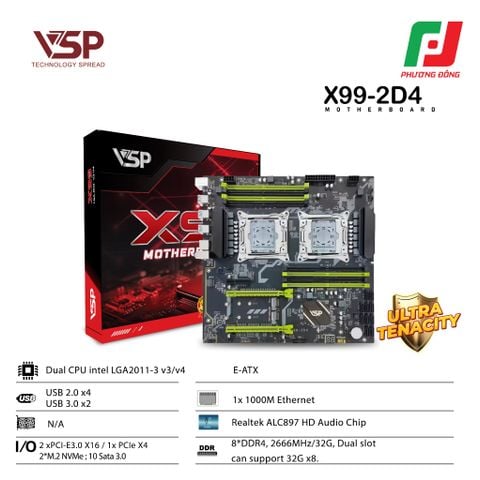  MAINBOARD VSP X99-2D4 (INTEL LGA2011-3/ E-ATX/ 256GB DDR4) 