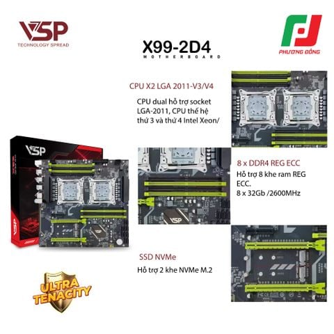  MAINBOARD VSP X99-2D4 (INTEL LGA2011-3/ E-ATX/ 256GB DDR4) 