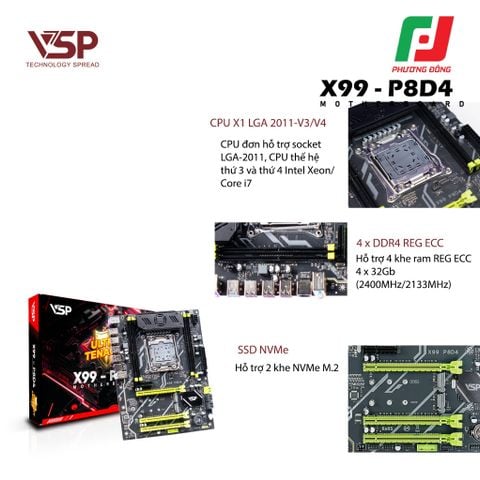  MAINBOARD VSP X99-P8D4 (INTEL LGA2011-V3/V4/ATX/128 DDR4) 