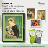  Set quà tặng by NhãLam Art Combo Tranh in phong cách Indochine, 3 postcard, 2 trà ô long xanh 