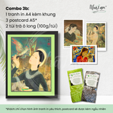  Set quà tặng by NhãLam Art Combo Tranh in phong cách Indochine, 3 postcard, 2 trà ô long xanh 