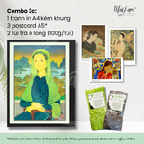  Set quà tặng by NhãLam Art Combo Tranh in phong cách Indochine, 3 postcard, 2 trà ô long xanh 