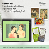 Set quà tặng by NhãLam Art Combo Tranh in phong cách Indochine, 3 postcard, 2 trà ô long xanh 