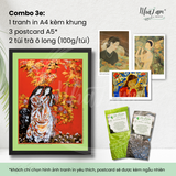  Set quà tặng by NhãLam Art Combo Tranh in phong cách Indochine, 3 postcard, 2 trà ô long xanh 