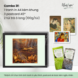  Set quà tặng by NhãLam Art Combo Tranh in phong cách Indochine, 3 postcard, 2 trà ô long xanh 