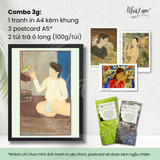  Set quà tặng by NhãLam Art Combo Tranh in phong cách Indochine, 3 postcard, 2 trà ô long xanh 
