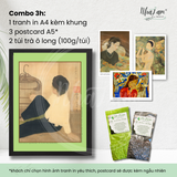  Set quà tặng by NhãLam Art Combo Tranh in phong cách Indochine, 3 postcard, 2 trà ô long xanh 