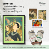 Set quà tặng by NhãLam Art Combo Tranh in phong cách Indochine, 3 postcard, 2 trà hoa 