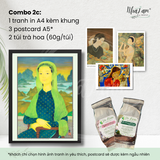  Set quà tặng by NhãLam Art Combo Tranh in phong cách Indochine, 3 postcard, 2 trà hoa 