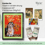  Set quà tặng by NhãLam Art Combo Tranh in phong cách Indochine, 3 postcard, 2 trà hoa 