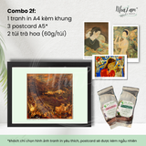  Set quà tặng by NhãLam Art Combo Tranh in phong cách Indochine, 3 postcard, 2 trà hoa 