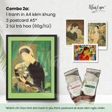  Set quà tặng by NhãLam Art Combo Tranh in phong cách Indochine, 3 postcard, 2 trà hoa 