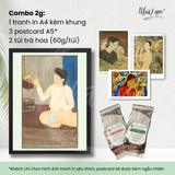 Set quà tặng by NhãLam Art Combo Tranh in phong cách Indochine, 3 postcard, 2 trà hoa 