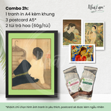  Set quà tặng by NhãLam Art Combo Tranh in phong cách Indochine, 3 postcard, 2 trà hoa 
