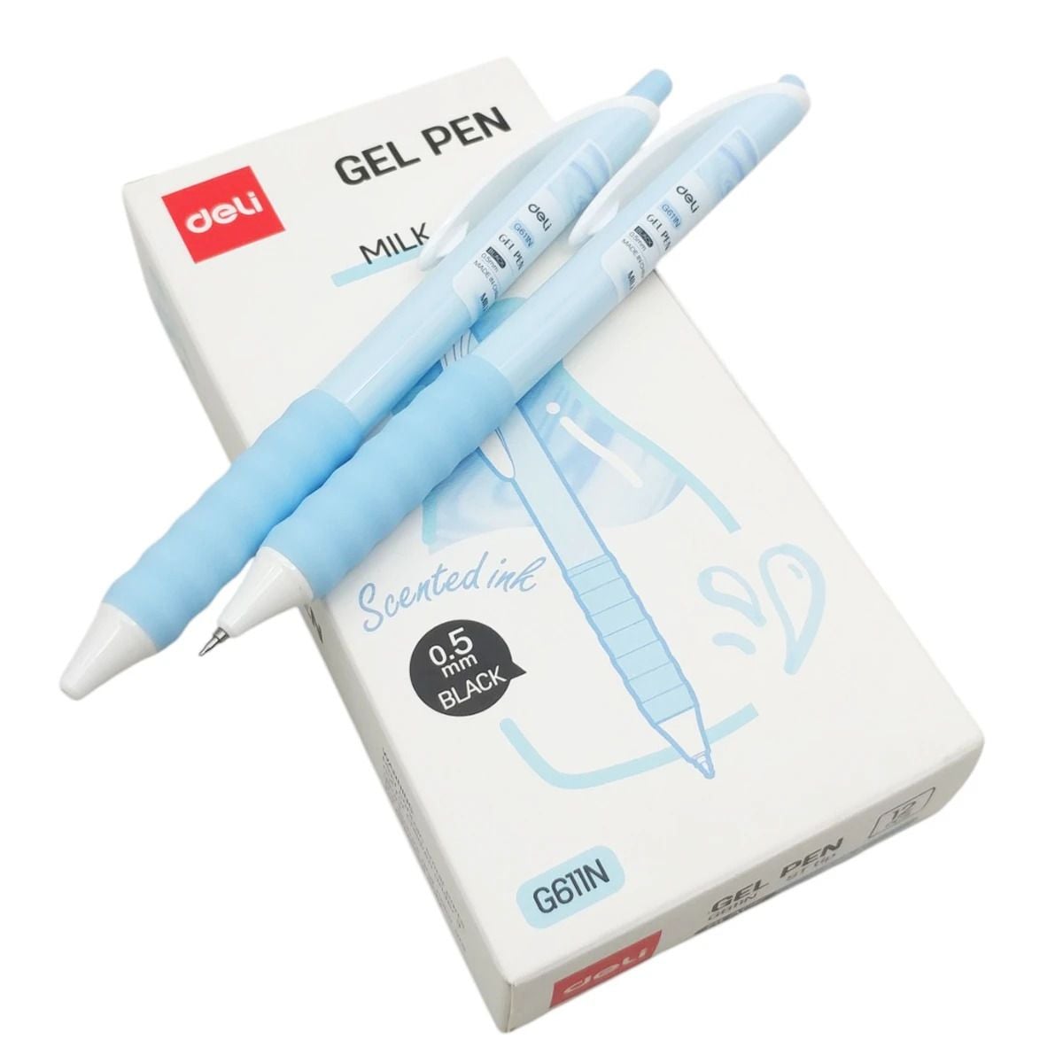  Viết Gel 0.5 Deli G611N-BL hương sữa (xanh) 