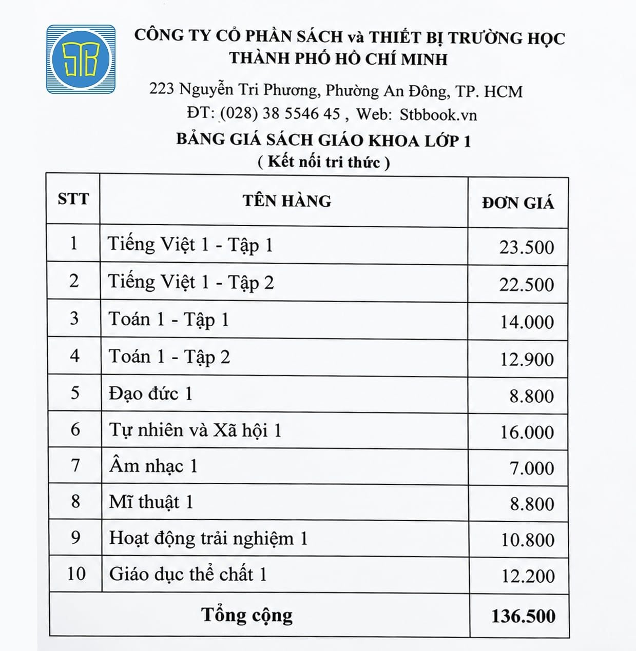  Bộ Sách Giáo Khoa Lớp 1 ( Kết Nối Tri Thức)-(10 cuốn/bộ) 