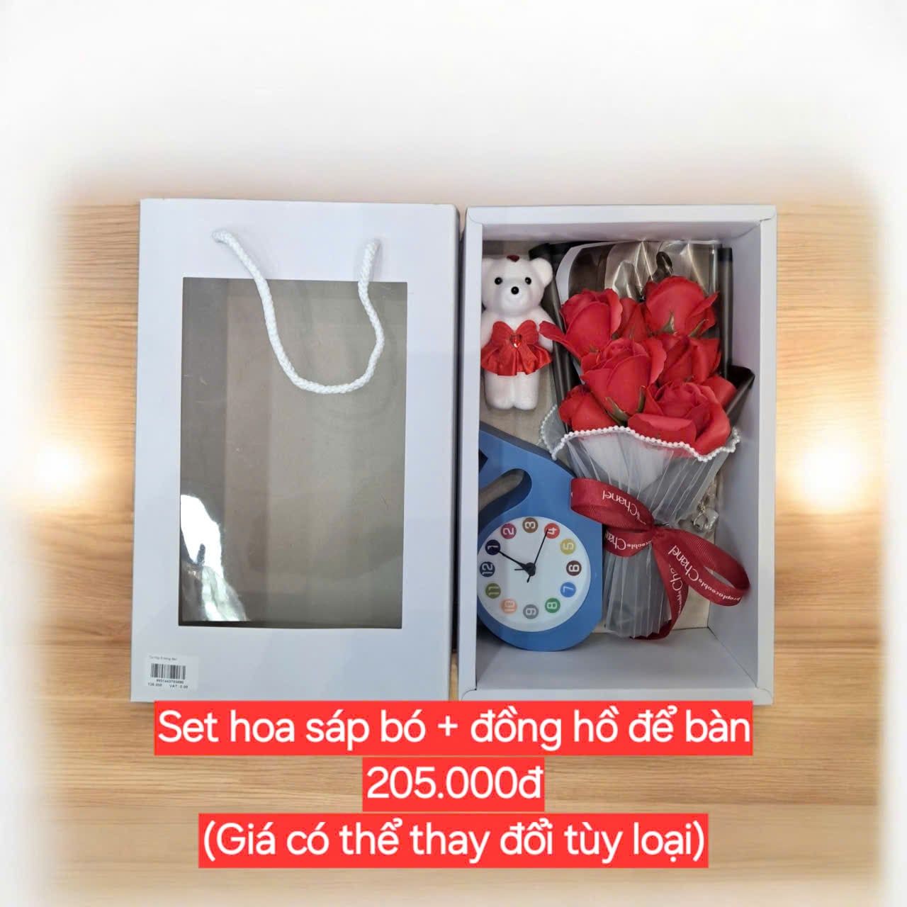  Set Hoa Sáp Bó + Đồng Hồ Để Bàn 