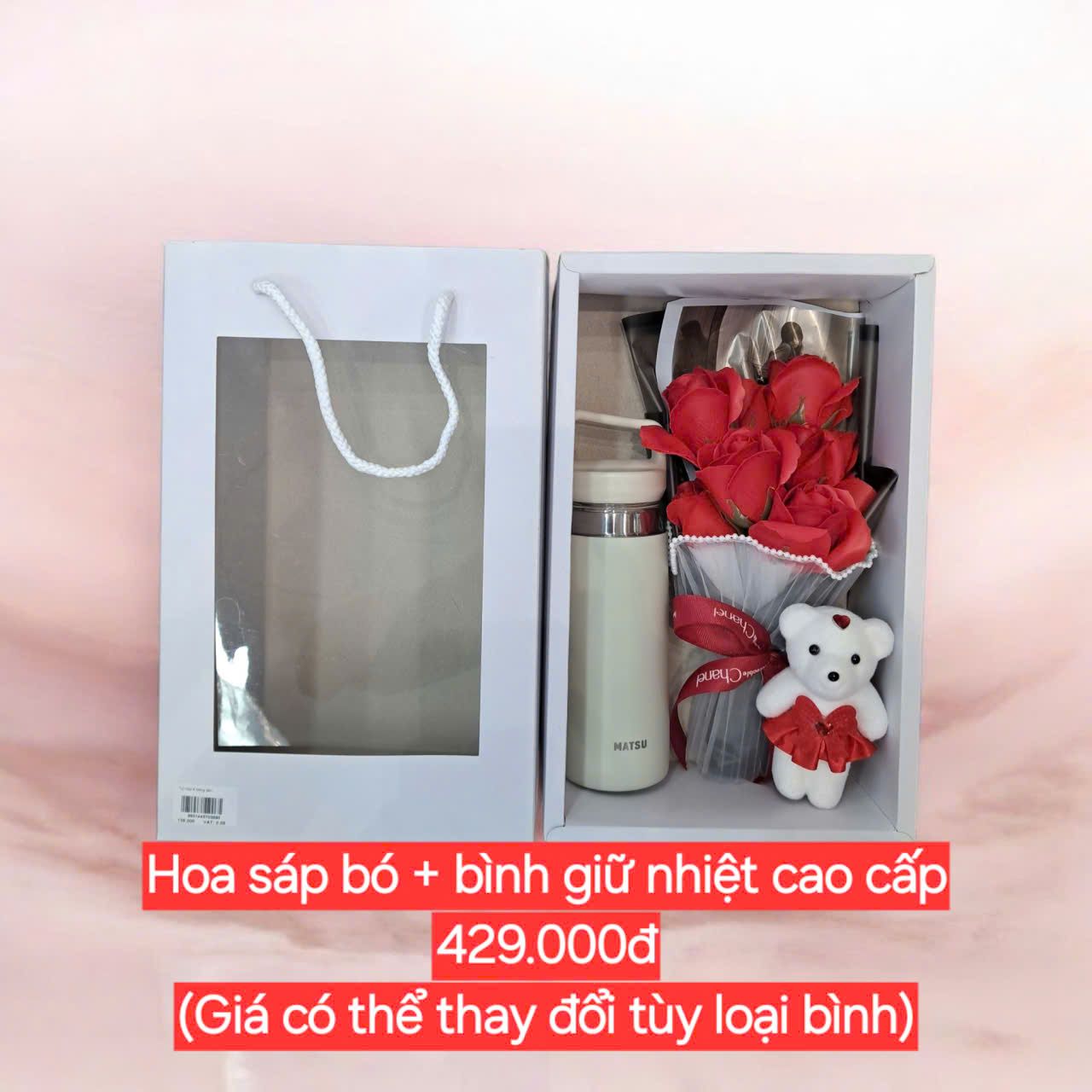 Set Hoa Sáp Bó + Bình Giữ Nhiệt Cao Cấp 