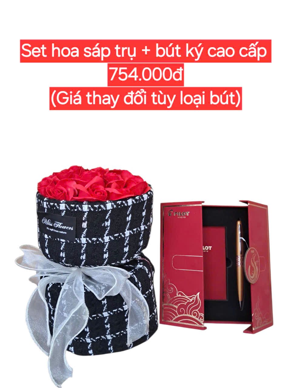  Set quà tặng hoa sáp trụ + bút ký cao cấp 